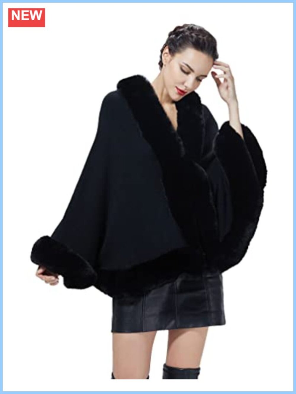 Faux Fur Shawl Wrap Cape Fur Trim Sleeveless Cardigan Winter Poncho
